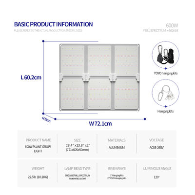 इष्टतम पौधे के विकास के लिए डिमेबल फंक्शन के साथ 600W फुल स्पेक्ट्रम एलईडी ग्रो लाइट