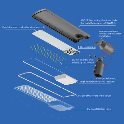 हाई ब्राइटनेस IP66 वाटरप्रूफ एलईडी स्ट्रीट लाइट हाईवे और पार्किंग के लिए 3000K-6500K समायोज्य रंग तापमान के साथ