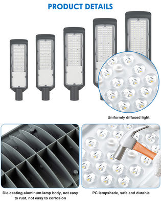 3000-6500K IP65 वाटरप्रूफ 50 - 200w LED स्ट्रीट लाइट डाई-कास्टिंग एल्यूमिनियम