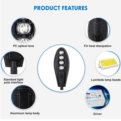 50W-250W उच्च शक्ति एलईडी स्ट्रीट लाइट, IP66 वाटरप्रूफ रेटिंग और 120 lm/W दक्षता के साथ