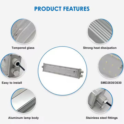 IP65 SMD2835 एलईडी विस्फोट प्रूफ रैखिक प्रकाश खतरनाक स्थानों के लिए एल्यूमीनियम टेम्पर्ड ग्लास के साथ