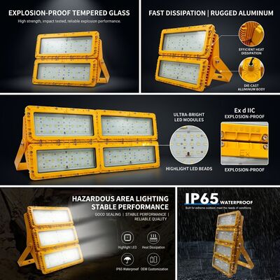 IP65 मौसम प्रतिरोधी 600W एलईडी विस्फोट प्रूफ बाढ़ प्रकाश -40C/60C एल्यूमिलेड LM-80 ATEX IIb T6 WF2 खतरनाक क्षेत्र फिक्स्चर
